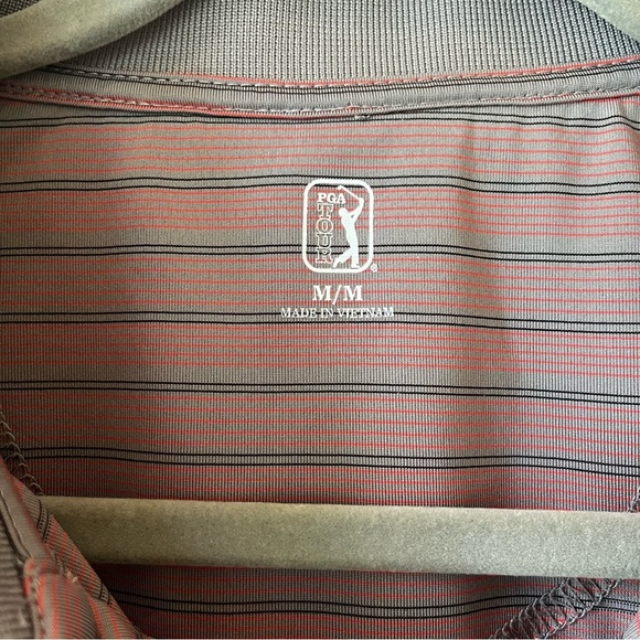 PGA Tour Men’s Striped Golf Polo Shirt Size Medium Performance Moisture Wicking - Picture 2 of 9